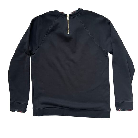 J Crew Black Sweatshirt Tartan Plaid Ruffle Trim Medium Preppy Casual Holiday - Picture 2 of 7